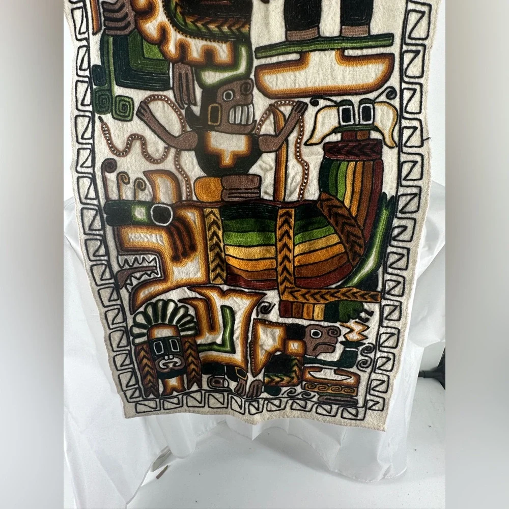 Vintage Embroidered Aztec Mayan Inca Wall Hang Folk Art Hand Woven Tapestry